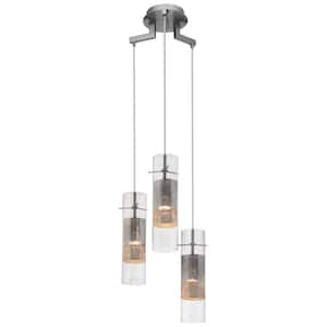 Spartan 3-Light Brushed Steel Shaded Pendant Light with Metal Glass Shade