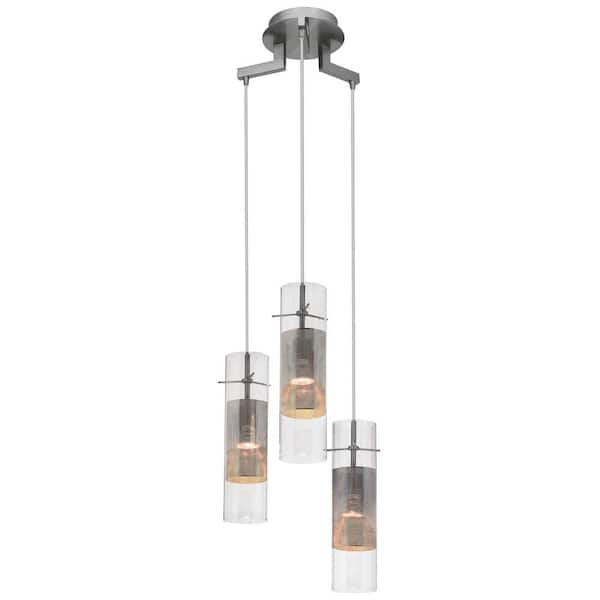 Access Lighting Spartan 3-Light Brushed Steel Shaded Pendant Light with Metal Glass Shade