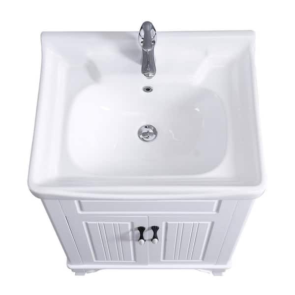 Renovators Supply Manufacturing Adeline 24 1 4 In Large Wall Mounted Bathroom Vanity Sink Combo In White With Faucet Drain And Overflow 22224 The Home Depot