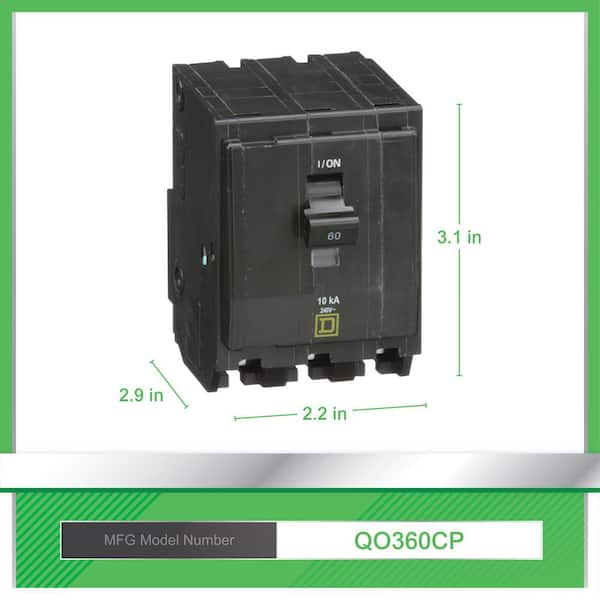Square D QO 60 Amp 3-Pole Plug-In Circuit Breaker QO360CP - The