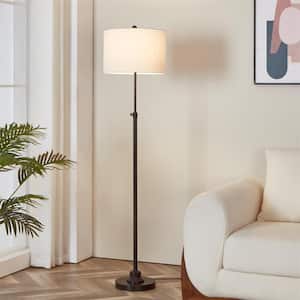 63.5 in. Bronze Adjustable Standard Floor Lamp with White Linen Shade