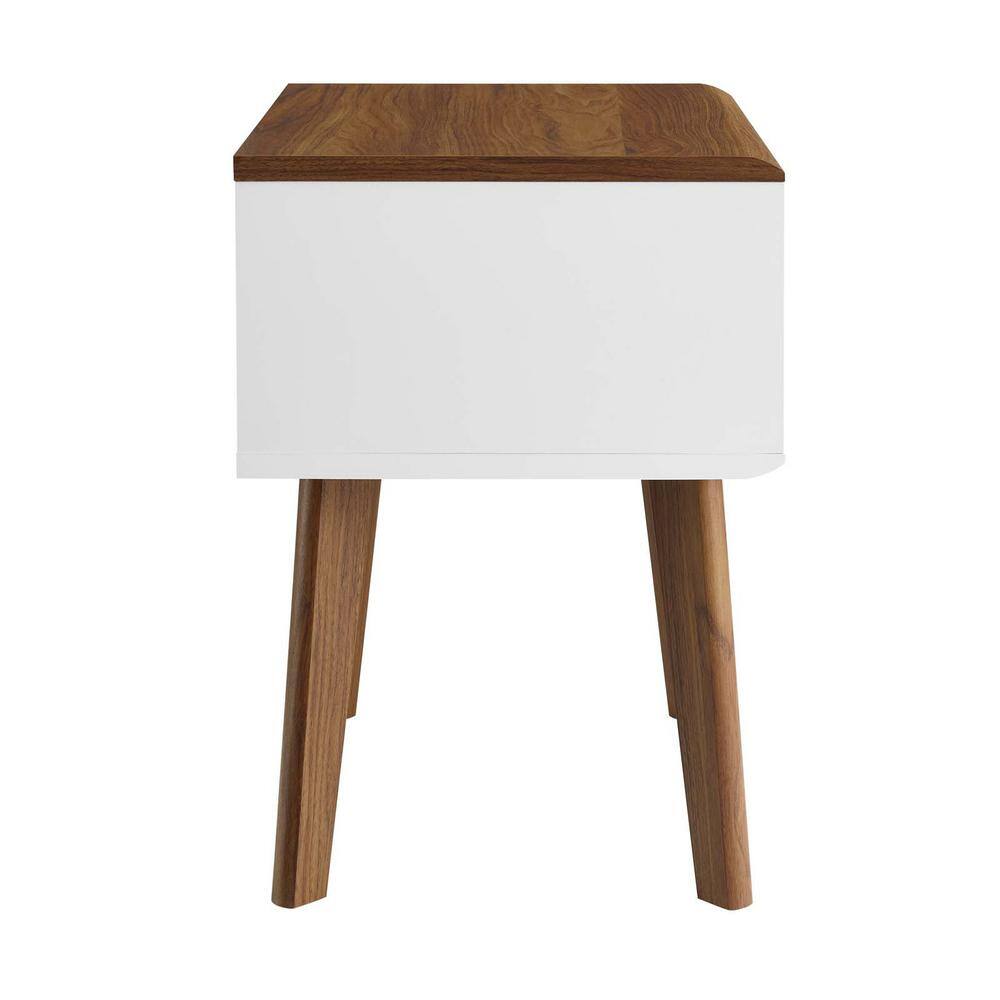 Walnut White Mid-Century Modern Storage End Table