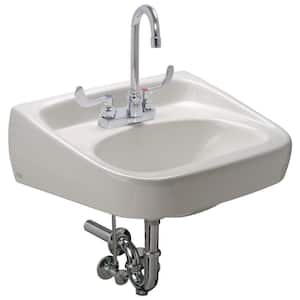 Manual Hand Washing System, 20 x 18 in. Wall Hung Lavatory with 0.5 GPM, Centerset, Gooseneck Faucet, and Wrist Handles