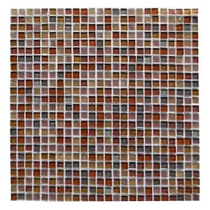 Petite Glossy Brown & Gray 11.7 in. x 11.7 in. Square Mosaic Glass Wall Pool Floor Tile (7 Sq. Ft./Case)
