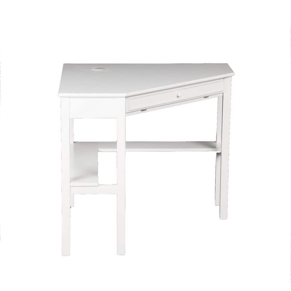 Modern White Wooden Corner Desk with Keyboard Tray and Drawer