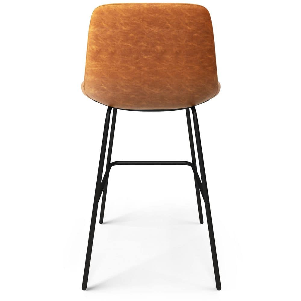Contemporary Camel Brown Faux Leather Counter Stool with Black Metal Base