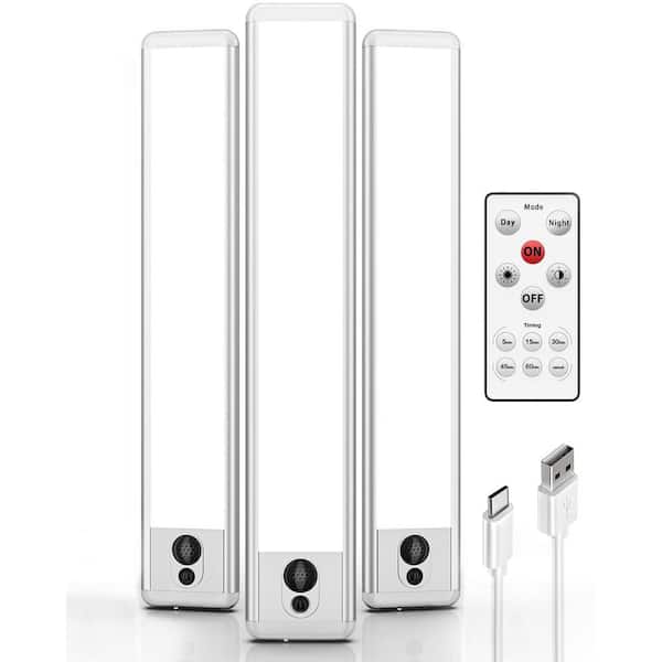 9.06 in. 3-Pack Battery Operated Wireless USB Charging White Integrated LED Linkable Under Cabinet Light, Closet Light