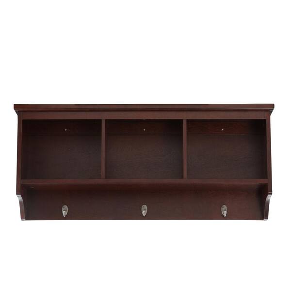 Home Decorators Collection Wellman 8.5 in. W x 38 in. L Wall Shelf with 3-Hooks in Espresso