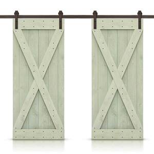 X 44 in. x 84 in. Sage Green Stained DIY Solid Pine Wood Interior Double Sliding Barn Door with Hardware Kit
