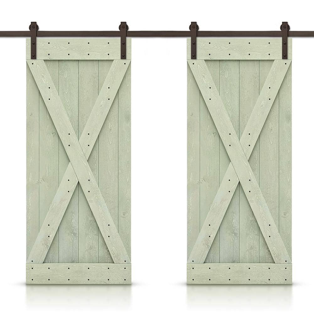 X 68 in. x 84 in. Sage Green Stained DIY Solid Pine Wood Interior Double Sliding Barn Door with Hardware Kit price history on PriceWatchPro
