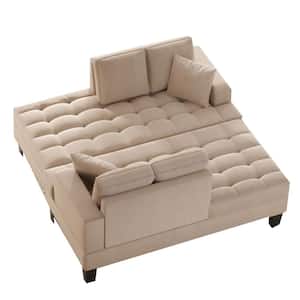 64 in. Wide Track Arms Polyester Straight Removable Cushions with Toss Pillows in Warm Grey