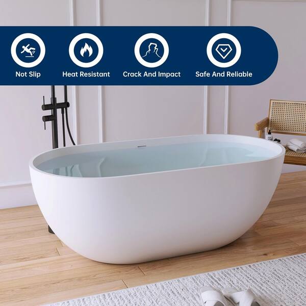 Ariana 59 in. x 29.5 in. Stone Resin Solid Surface Flatbottom Freestanding Soaking Bathtub in White