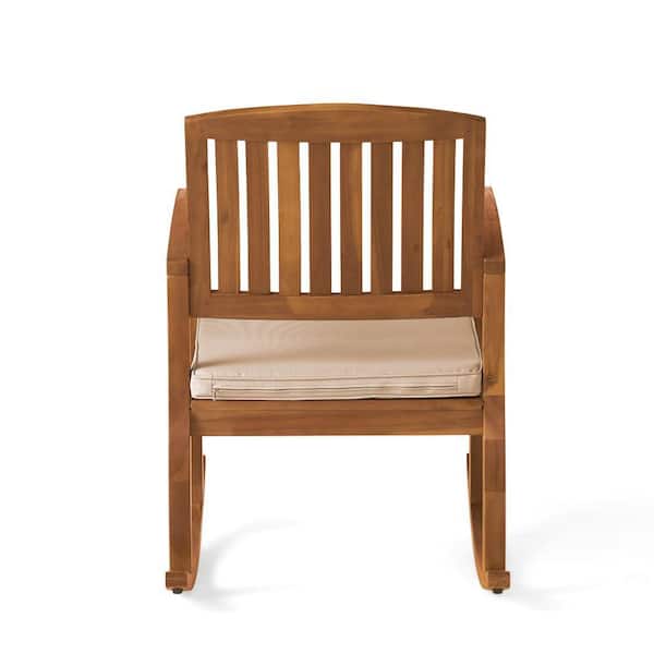 Wood Outdoor Rocking Chair with Cream Cushion