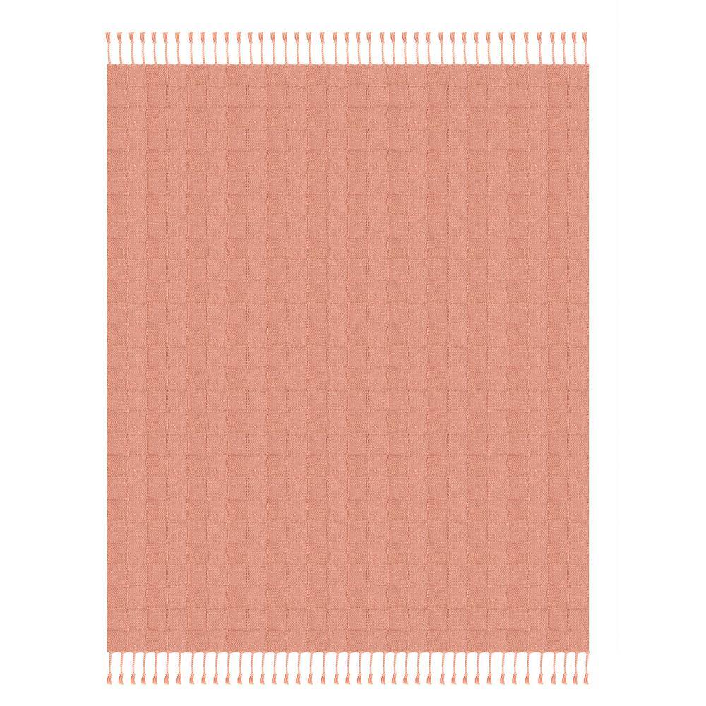 Coral Pink Organic Cotton Throw Blanket with Fringe