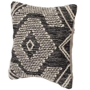 16 in. x 16 in. Black and White Throw Pillow Cover with White on Black Tribal Pattern and Corner Tassels
