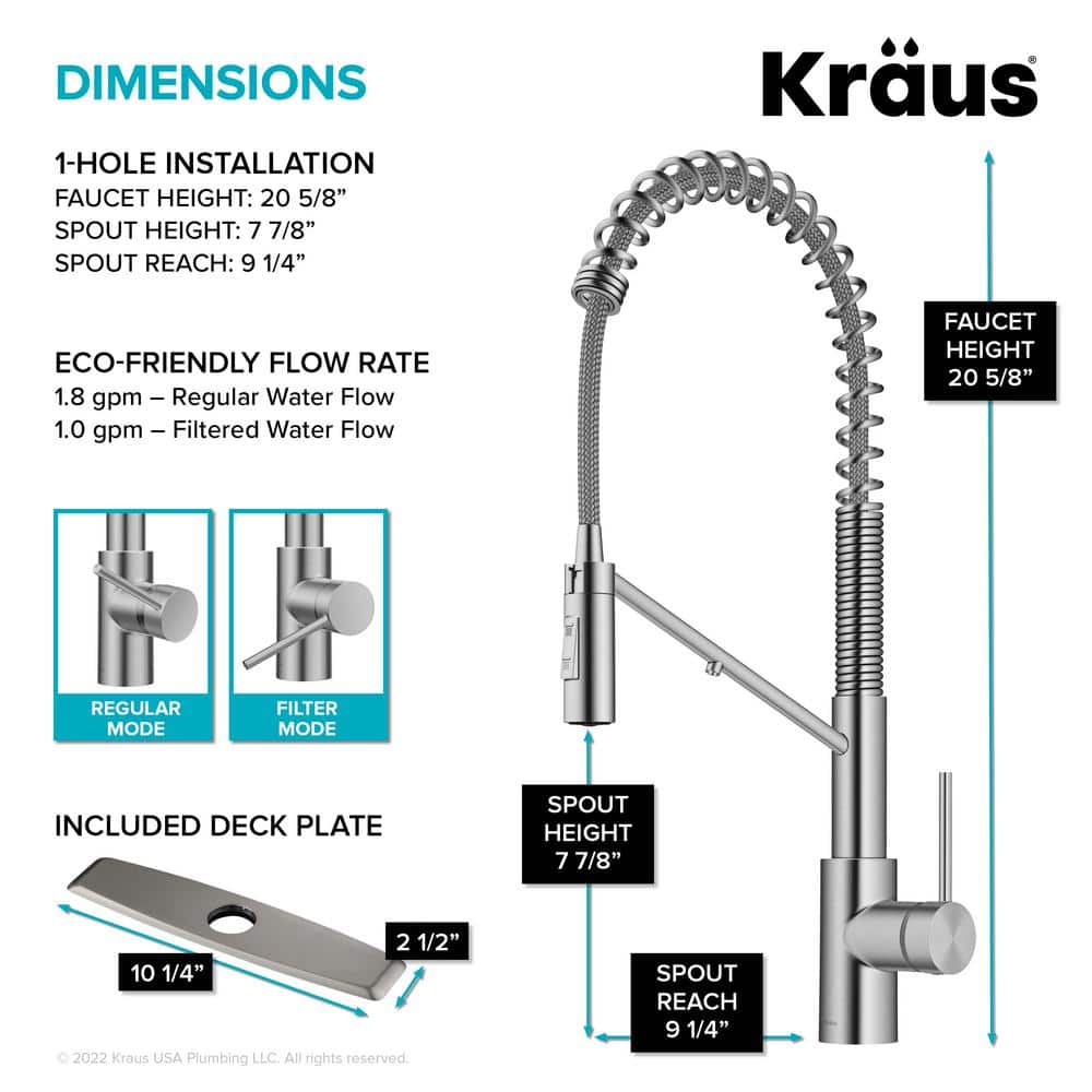 Stainless Steel Commercial Style Pull-Down Kitchen Faucet with Water Filter