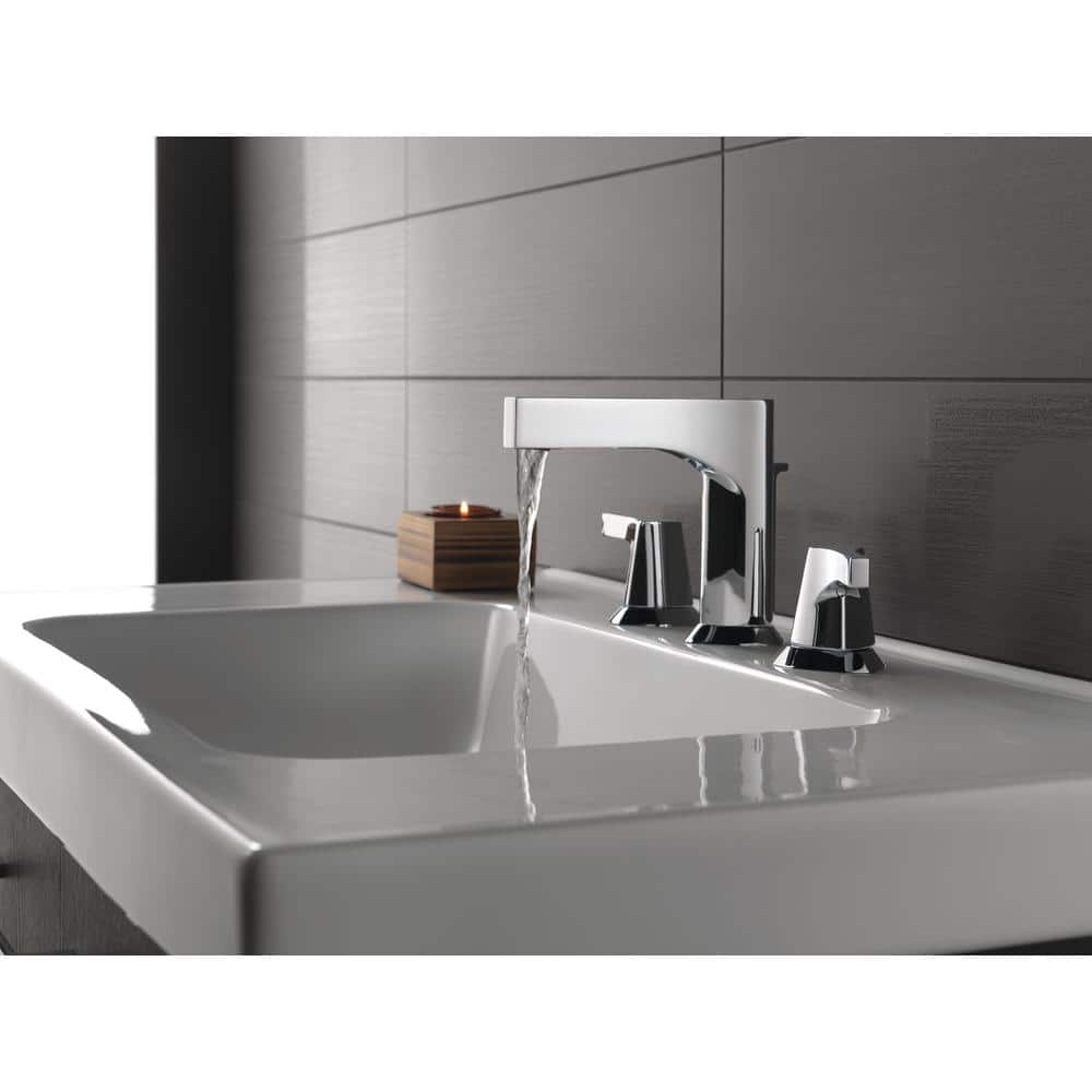 Chrome Modern Widespread Bathroom Faucet with Drain Assembly