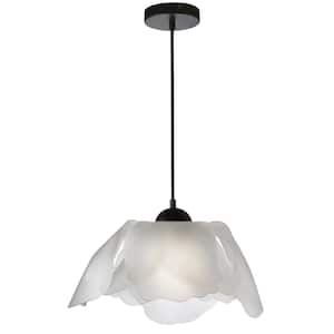Passion 1-Light Matte Black Shaded Pendant Light with White Acrylic Shade