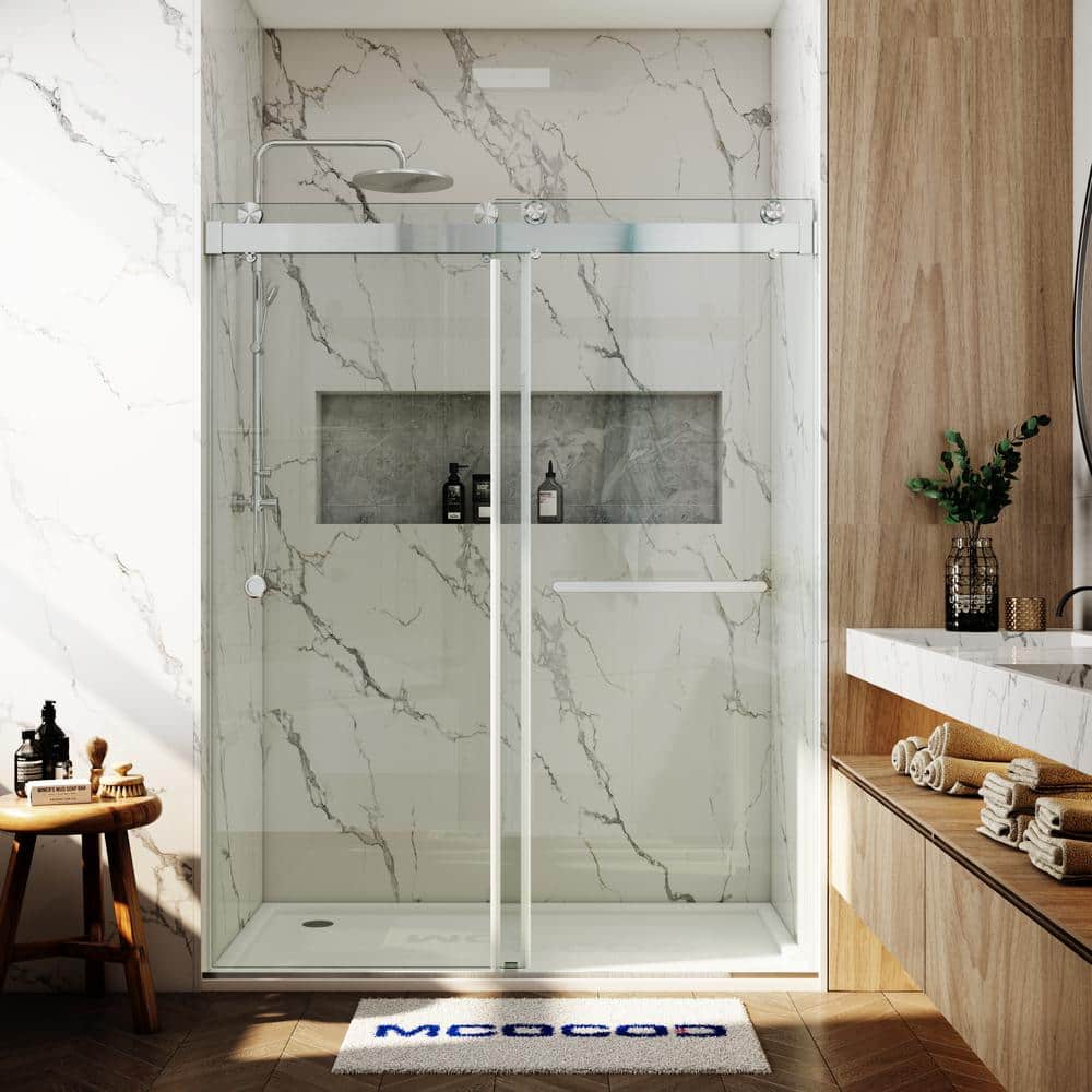 66-72.75 in. W x 76 in. H Double Sliding Frameless Soft Close Shower Door in Brushed Nickel with 3/8 in. Clear Glass price history on PriceWatchPro