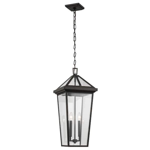 KICHLER Regence 26 in. 2-Light Olde Bronze Traditional Outdoor Porch Hanging Pendant Light with Clear Glass (1-Pack)