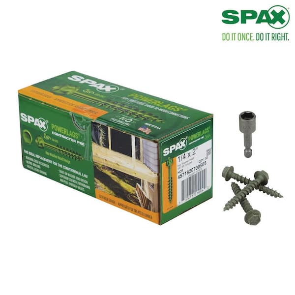 50 Pieces per Box Spax 4571010701005 1/4 x 4 Hex Drive Washer Head Zinc Powerlag Screw