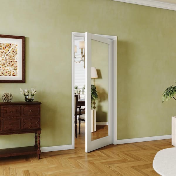 TENONER 30 in. x 80 in. 1-Lite Mirrored Glass Interior Door Panels MDF White Wardrobe Door Slab Prefinished