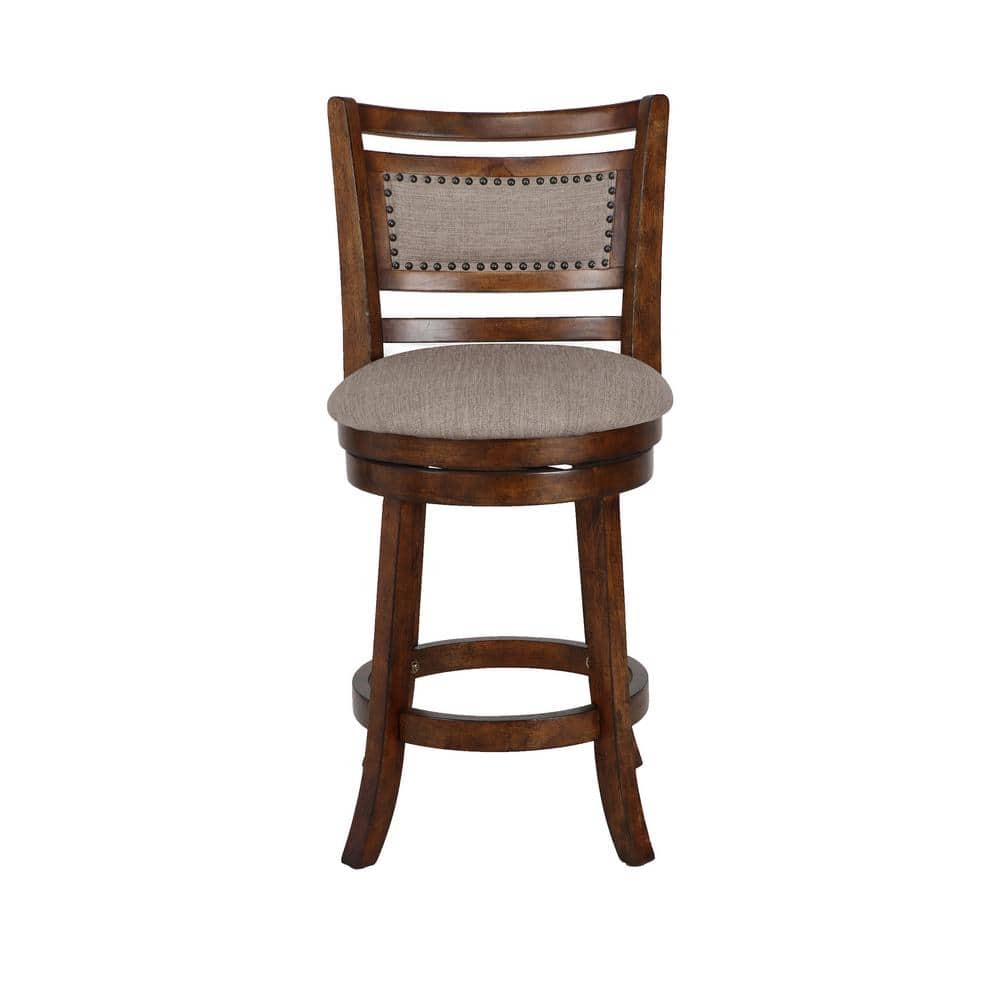 Aberdeen Dark Brown Wood Swivel Bar Stool with Fabric Seat