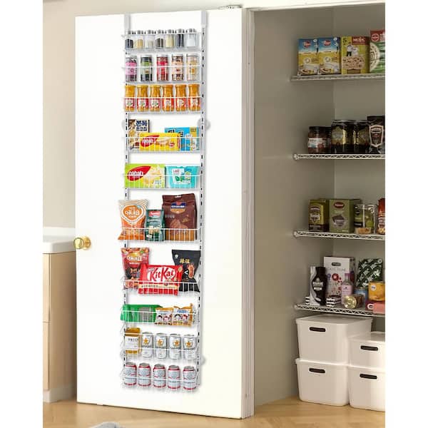 10-Tier Over the Door Pantry Organizer, Heavy-Duty Steel Hanging Spice Rack, Adjustable Shelves for Kitchen, White