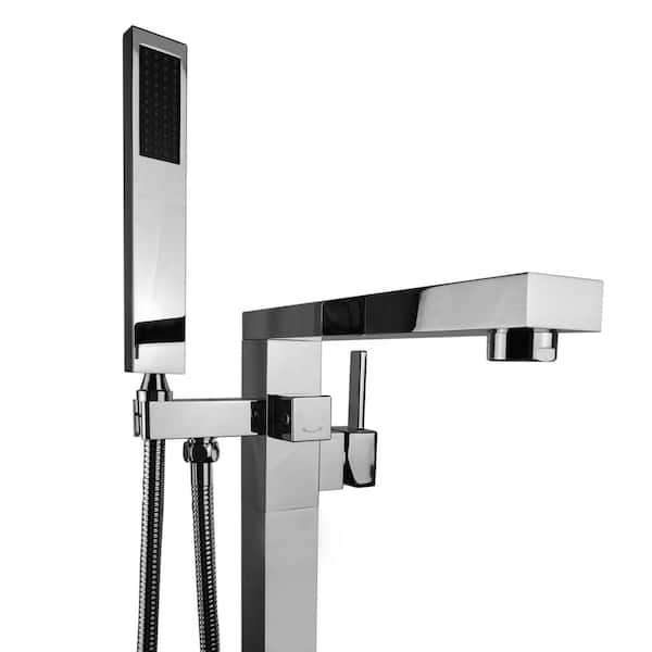 PELHAM & WHITE Single-Handle Modern Square Freestanding Tub Faucet with Hand Shower in Polished Chrome