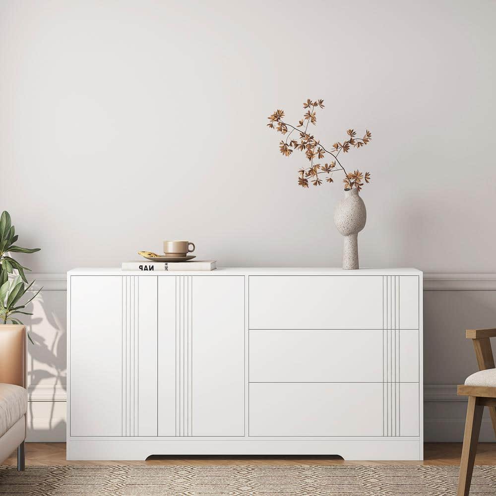 White 47 in. H Storage Cabinet, Sideboard Buffet Cabinet with Storage with 