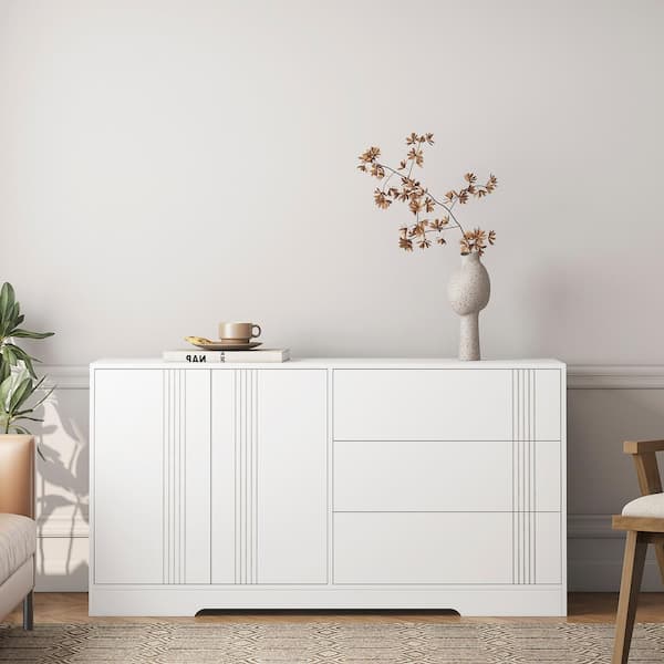 Unbranded White 47 in. H Storage Cabinet, Sideboard Buffet Cabinet with Storage with Drawer and Doors