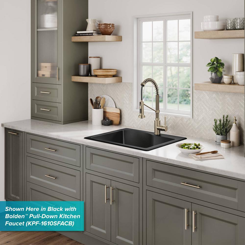 Gray Granite 25-Inch Drop-In Single Bowl Kitchen Sink