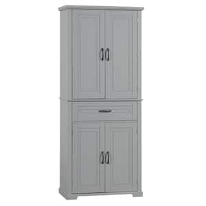 30 in. W x 16 in. D x 72 in. H Gray Linen Cabinet with Doors, Drawer and Adjustable Shelves