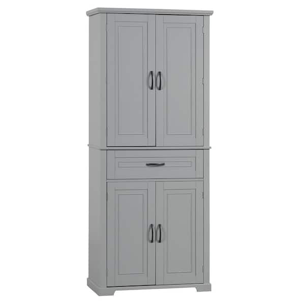 30 in. W x 16 in. D x 72 in. H Gray Linen Cabinet with Doors, Drawer and Adjustable Shelves