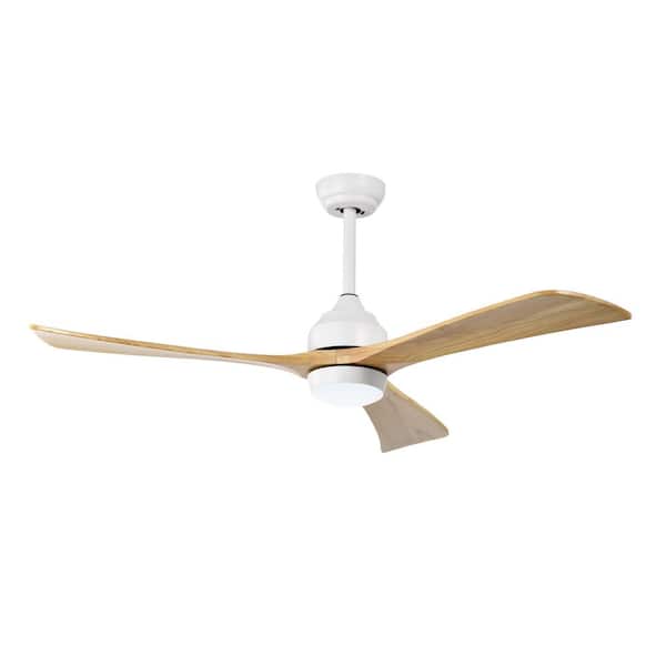 PUDO 52 in. Industrial Indoor White Intergrated LED Ceiling Fan Lighting with 3 Blades and Remote Control