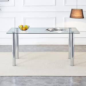 Modern Rectangle Silver Glass 4-Legs Dining Table Seats for 6 (63.00 in. L x 30.00 in. H)