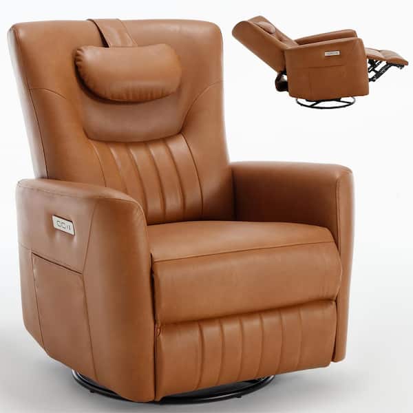 sumyeg 32.68 in. W Yellow Brown Faux Leather Swivel and Rocker Power Recliner Chair with USB and Type-C Ports