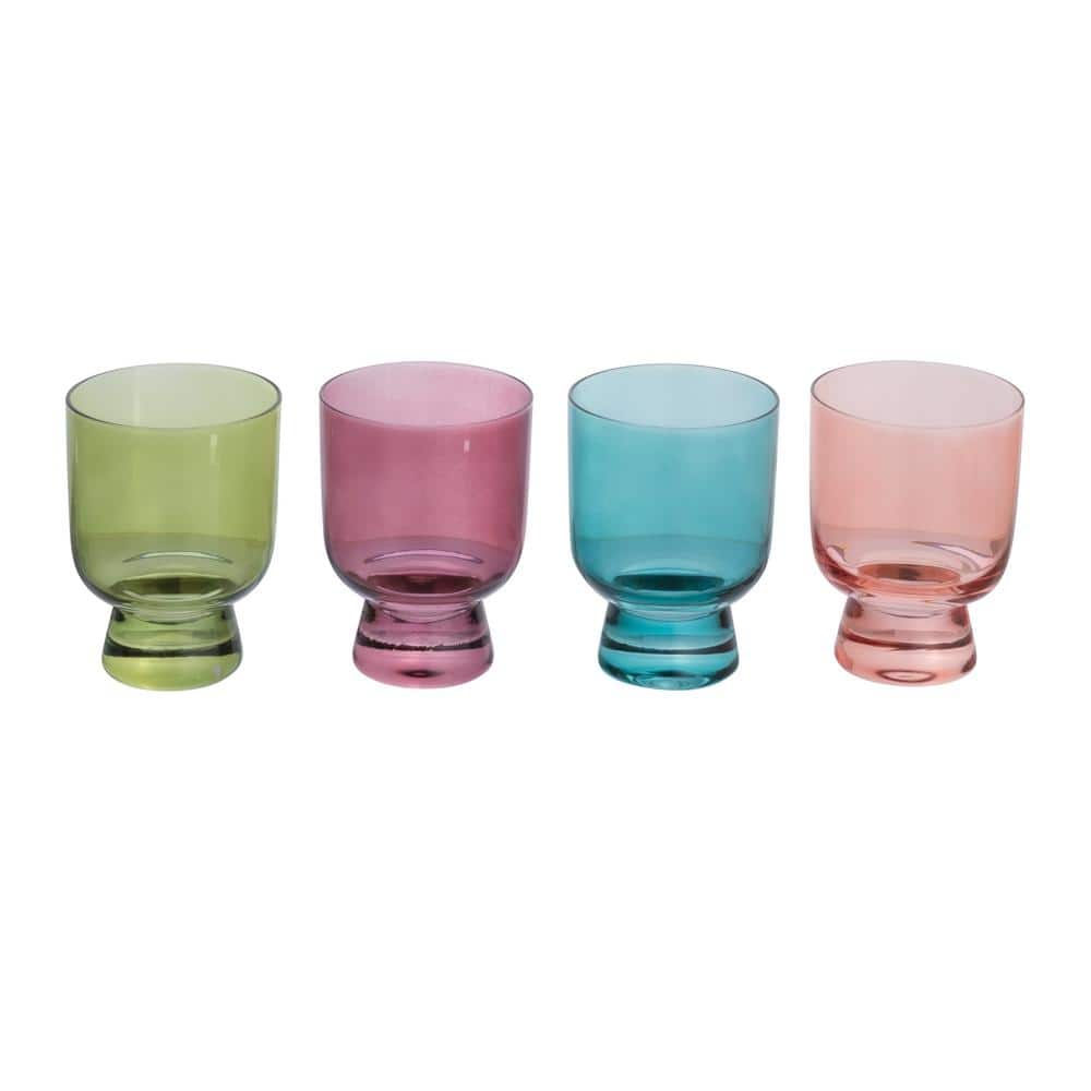 Colorful Hand-Blown Glass 6oz Footed Glassware Set