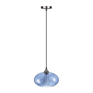 1-Light Modern Nickel Shaded Pendant Light Fixture Vintage Hanging Lights with Handblown Seeded Glass Shade
