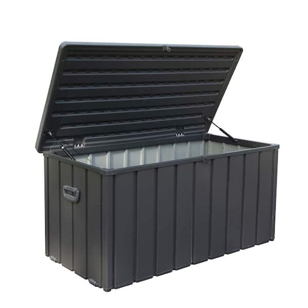 100 Gal. Dark Gray Steel Outdoor Deck Box Waterproof Patio Storage Bin for Outside Supplies, Pool Accessories, Lockable