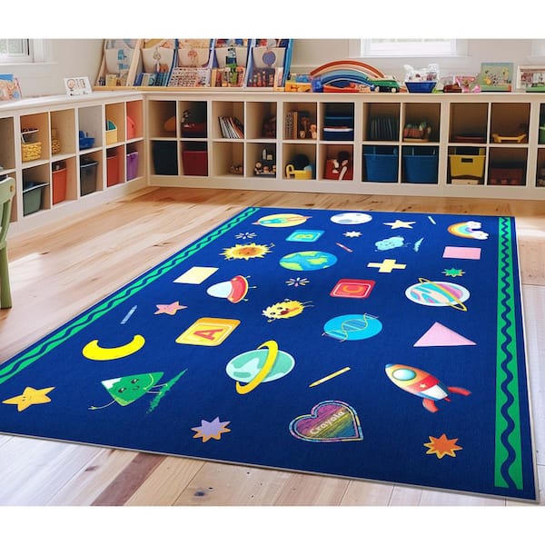 Crayola Cosmic Adventure Space Theme Modern, Blue 5 ft. x 7 ft., Area Rug