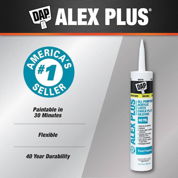 Alex Plus 5.5 oz. White Acrylic Latex Caulk Plus Silicone (12-Pack)