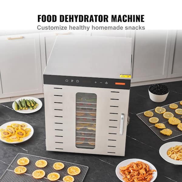 Food Dehydrator Machine, 10-Trays, 1000-Watt Electric Food Dryer in Silver with Digital Adjustable Timer and Temperature