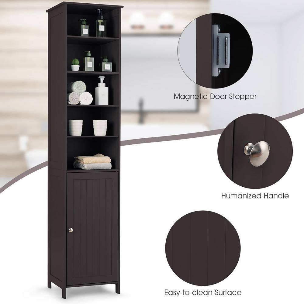 Compact 72'' Brown Free-Standing Bathroom Storage Cabinet with Adjustable Shelves
