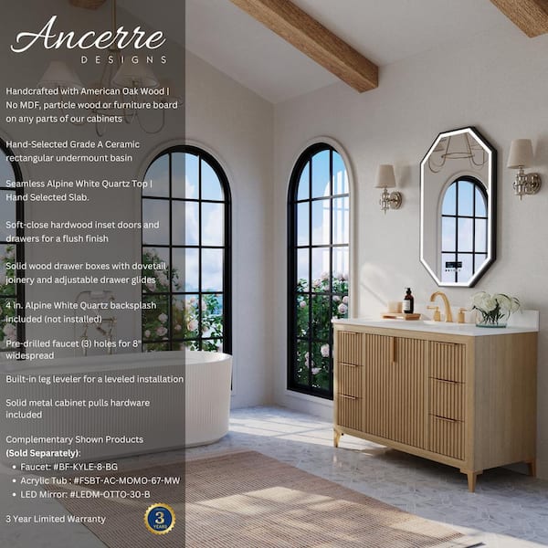 Turlington 48 in. W Single Sink Freestanding Bath Vanity in Oak with White Quartz Top