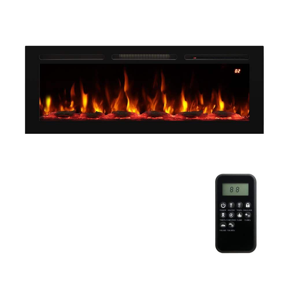 48 in. Recessed Electric Fireplace Insert with 14 Flame Colors, 6 Brightnes