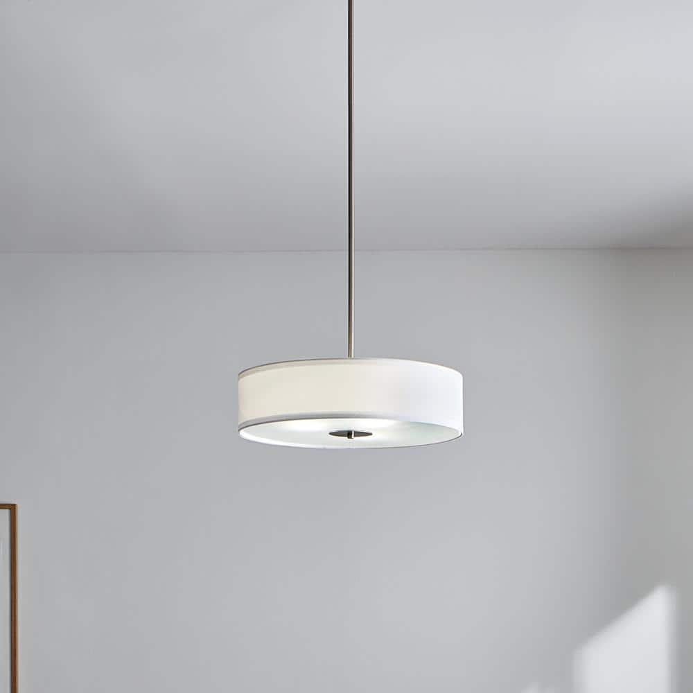 Transitional 20" Drum Pendant with White Microfiber Shade in Black and Bronze