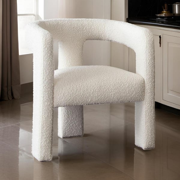 Ivory Fabric Arm Chair with Curved Back and Cushioned Seating