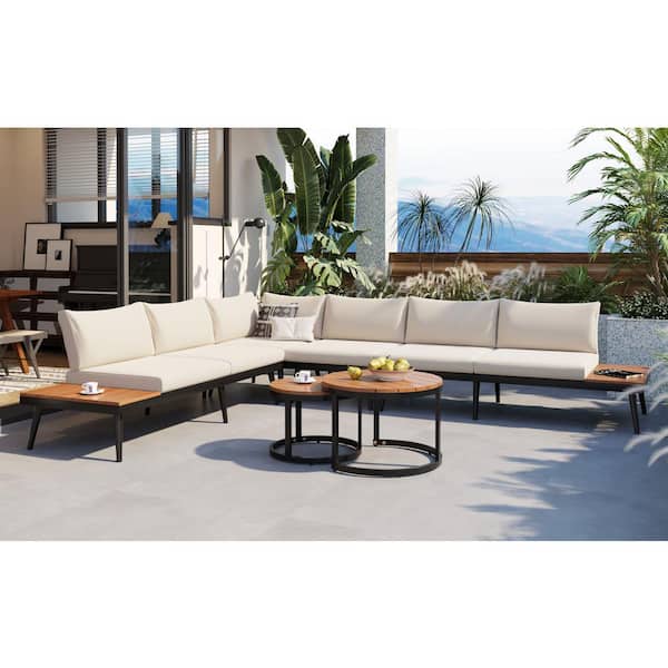 Angel Sar 6-Piece Metal Patio Conversation Set with Beige Cushions