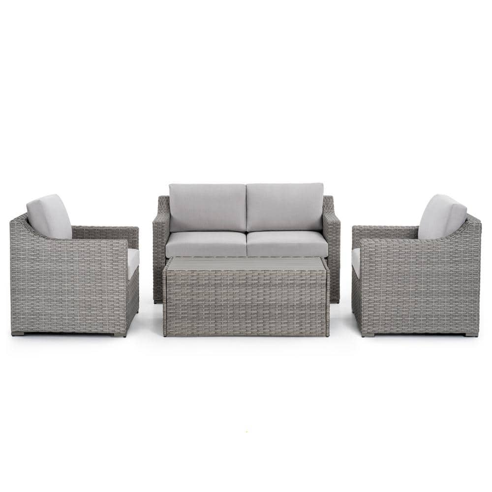 ChillPavilion 4 Piece Wicker Patio Conversation Set With Beige Cushions   Patio Conversation Sets Cp Sf4 Gb Hd5 64 1000 